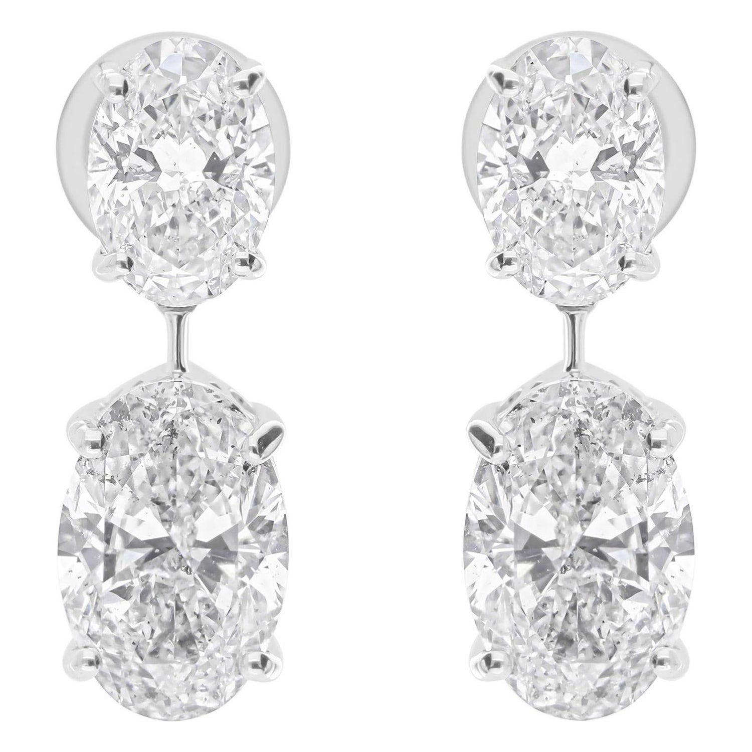 Natürlicher Ovalschliff 6,11 Karat SI/HI Diamant-Tropfen-Ohrringe 14K Massiv Weißgold im Angebot