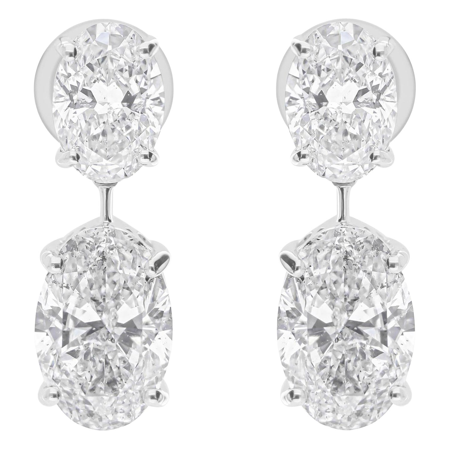 Natural Oval Cut 6.11 Carat SI/HI Diamond Drop Earrings 14K Solid White Gold