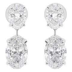 Natural Oval Cut 6.11 Carat SI/HI Diamond Drop Earrings 14K Solid White Gold