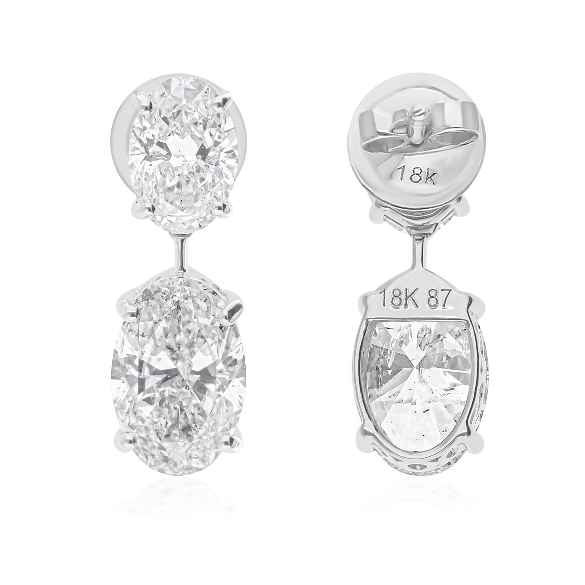 Modern Natural Oval Cut 6.11 Carat SI/HI Diamond Drop Earrings 18K Solid White Gold For Sale