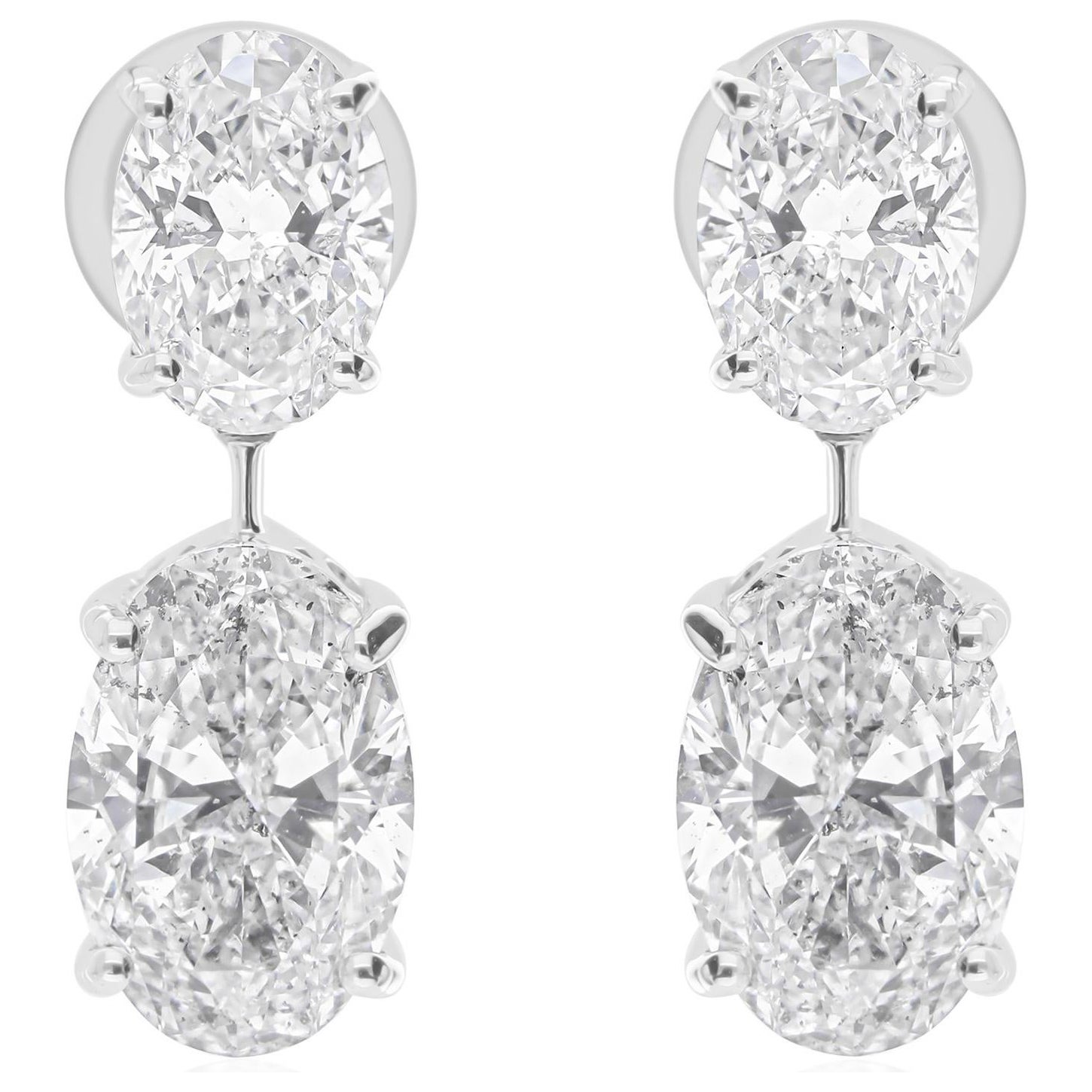 Boucles d'oreilles pendantes en or blanc massif 18 carats diamant naturel taille ovale 6,11 carats SI/HI