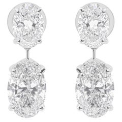Boucles d'oreilles pendantes en or blanc massif 18 carats diamant naturel taille ovale 6,11 carats SI/HI