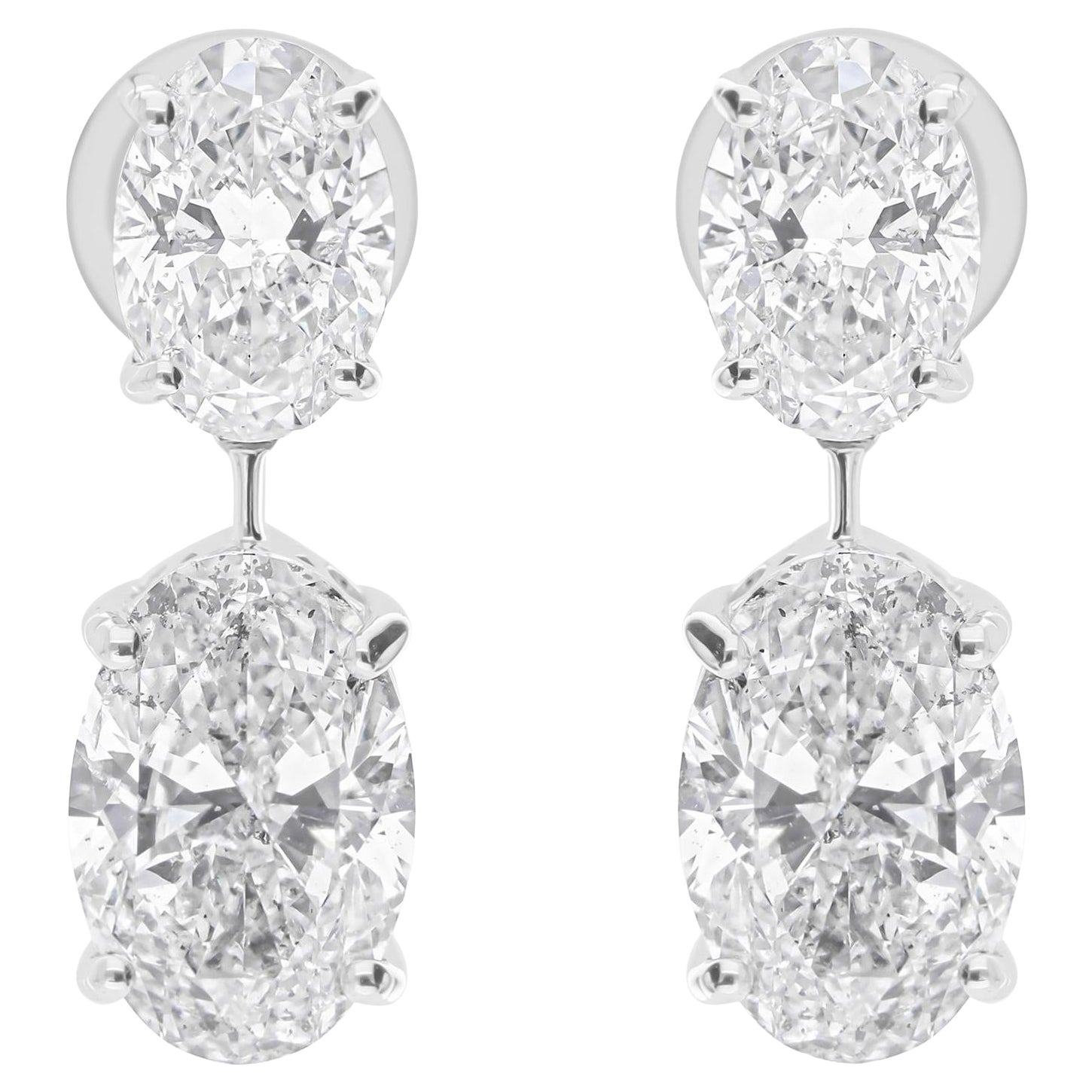 Natural Oval Cut 6.11 Carat SI/HI Diamond Drop Earrings 18K Solid White Gold For Sale