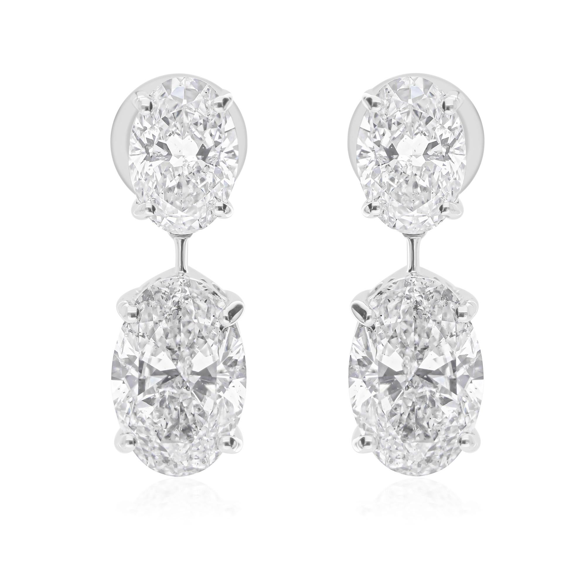 Natural Oval Cut 6.11 Carat SI/HI Diamond Drop Earrings 18K Solid White Gold For Sale