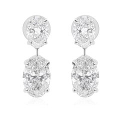 Natural Oval Cut 6.11 Carat SI/HI Diamond Drop Earrings 18K Solid White Gold
