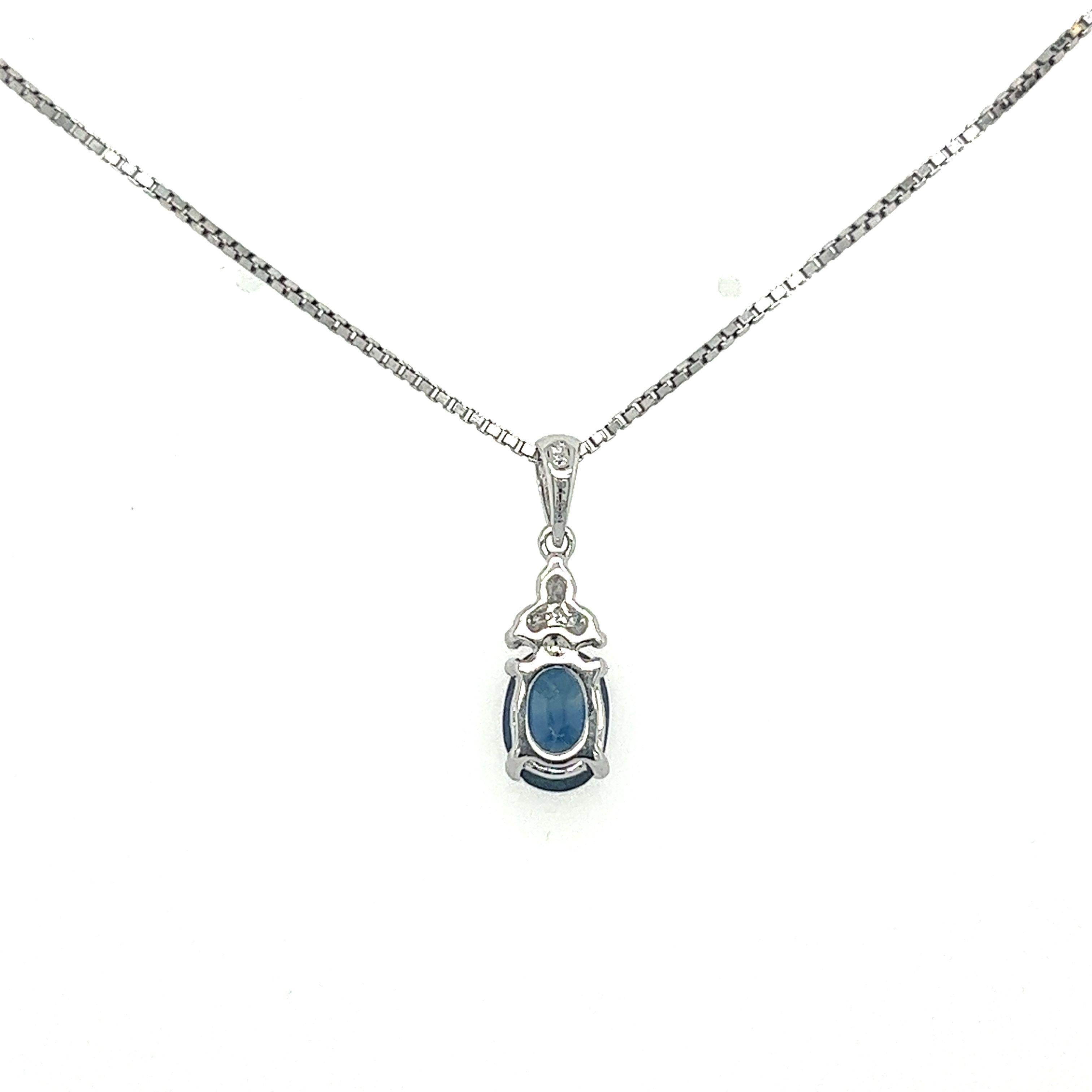 Natural Oval Cut Blue Sapphire and Round Diamond Triangle Top in 18k White Gold  2