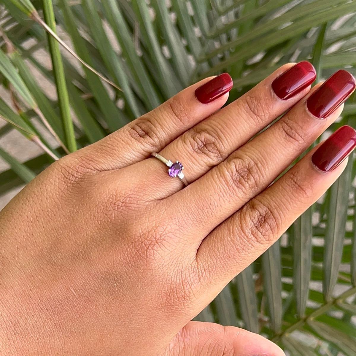 For Sale:  Natural Oval Cut Amethyst with Zirconia Fine Jewelry Ring for Gift in 925 Silver 2