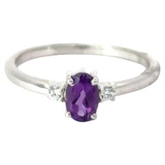 Natürlicher Amethyst im Ovalschliff mit Zirkon im Ovalschliff und feinem Schmuckring für Mutter aus 925 Silber