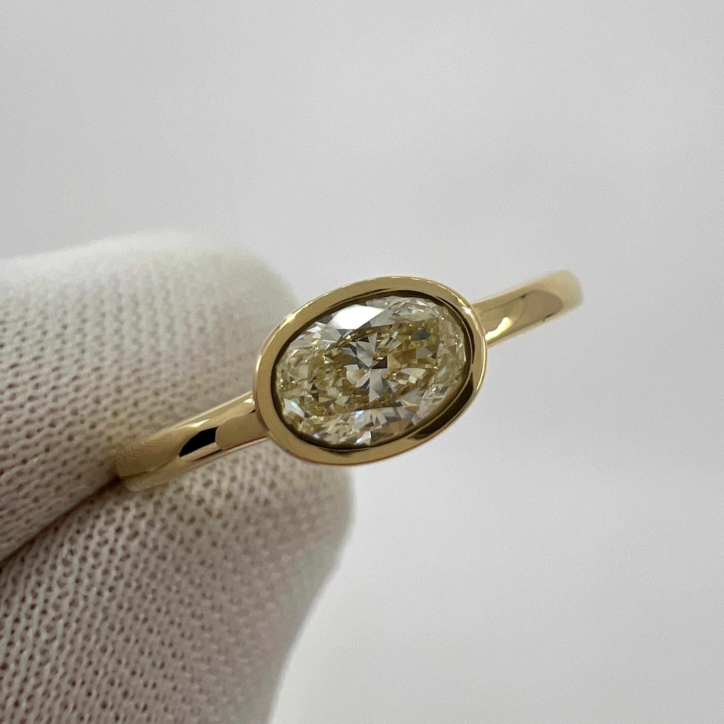 Natural Oval Cut Light Yellow Diamond 18k Yellow Gold Solitaire East West Ring 6