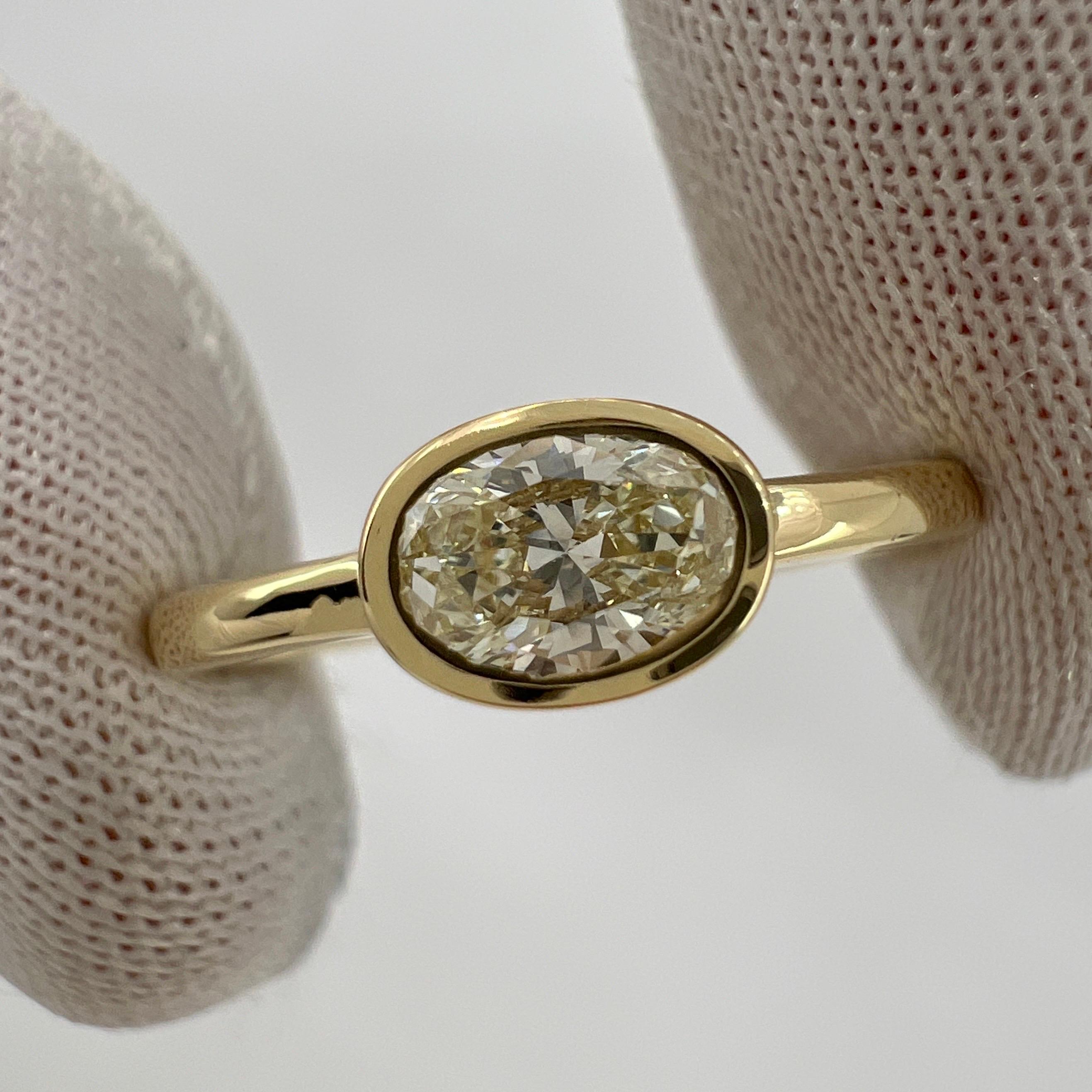 Natural Oval Cut Light Yellow Diamond 18k Yellow Gold Solitaire East West Ring In New Condition In Birmingham, GB