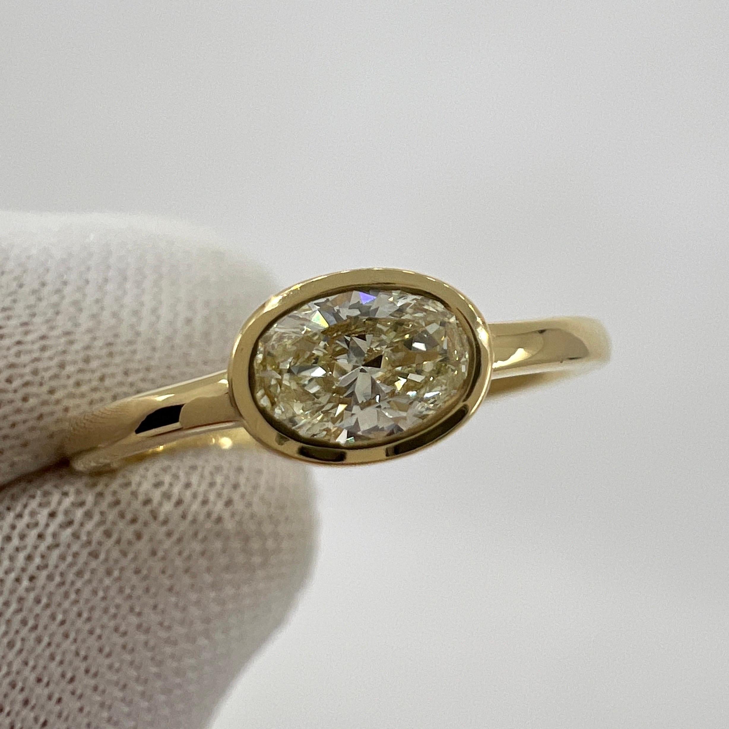 Natural Oval Cut Light Yellow Diamond 18k Yellow Gold Solitaire East West Ring 1