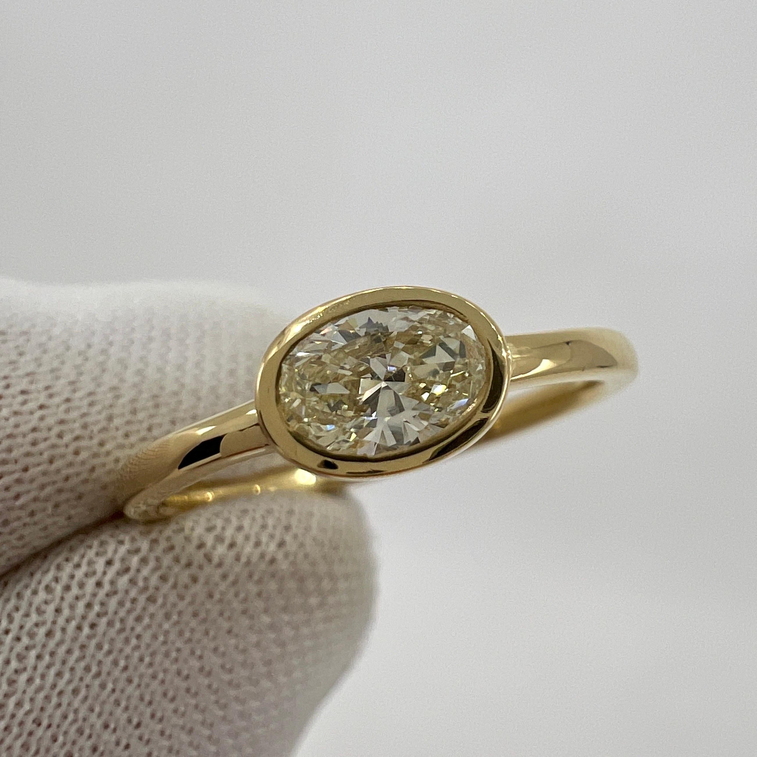 Natural Oval Cut Light Yellow Diamond 18k Yellow Gold Solitaire East West Ring 4
