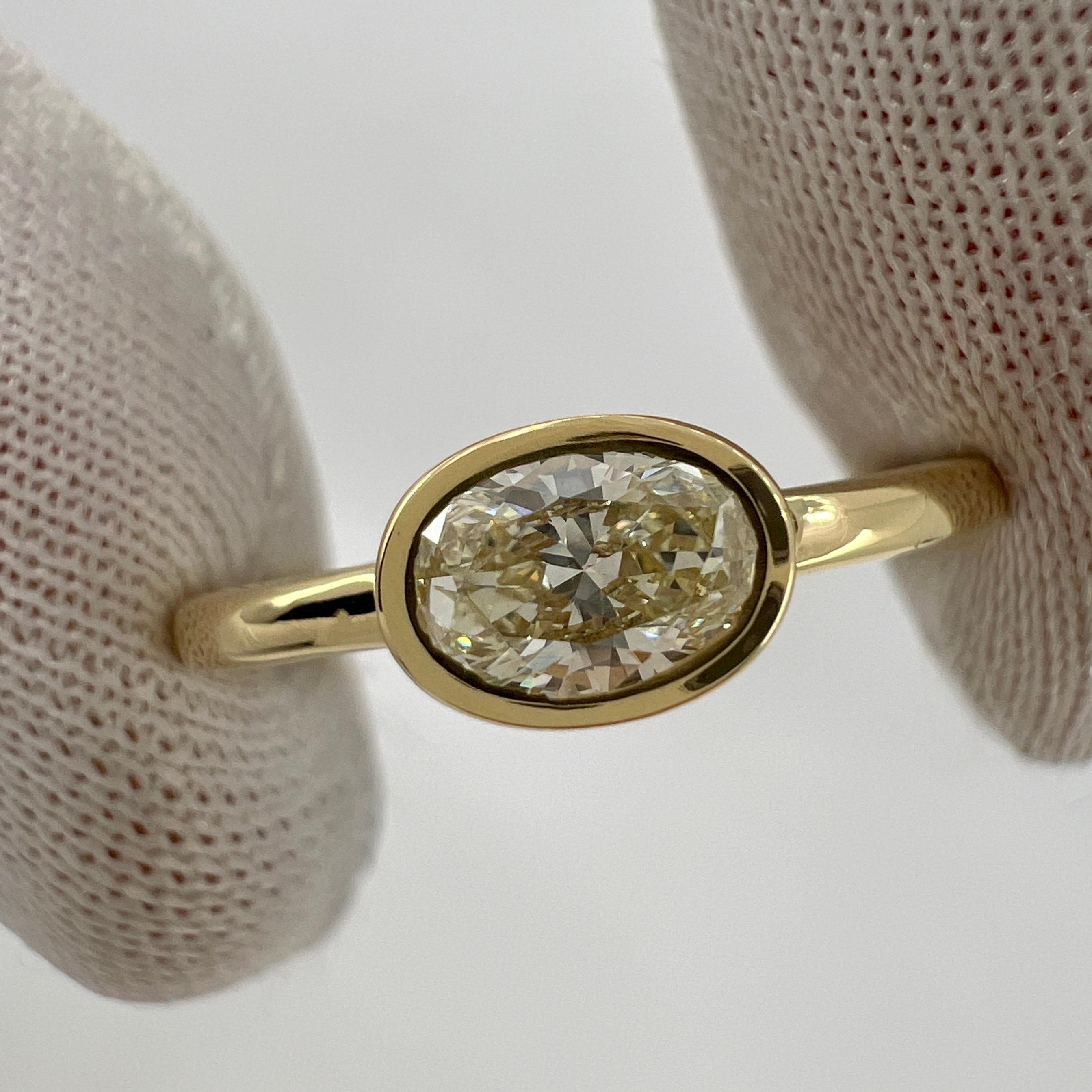 Natural Oval Cut Light Yellow Diamond 18k Yellow Gold Solitaire East West Ring 5
