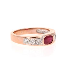 Natural Oval Cut Ruby Diamond 18 Karat Rose Gold Band