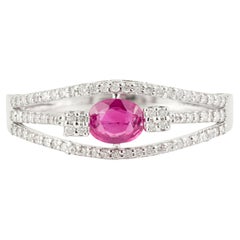 Natural Oval Cut Ruby & Diamond Split Shank Bypass Ring in 14K White Gold, USA