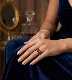 Natural Oval cut Ruby (No Heat) and Marquise cut White Diamond Ring in 18K Gold