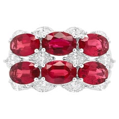 Natural Oval cut Ruby (No Heat) and Marquise cut White Diamond Ring in 18K Gold