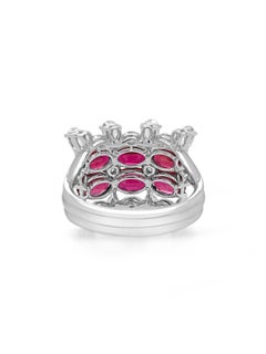 Natural Oval cut Ruby (No Heat) and Natural White Diamond Ring in 18K Gold