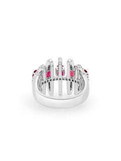 Natural Oval cut Ruby (No Heat) and Round cut White Diamond Ring in 18K Gold