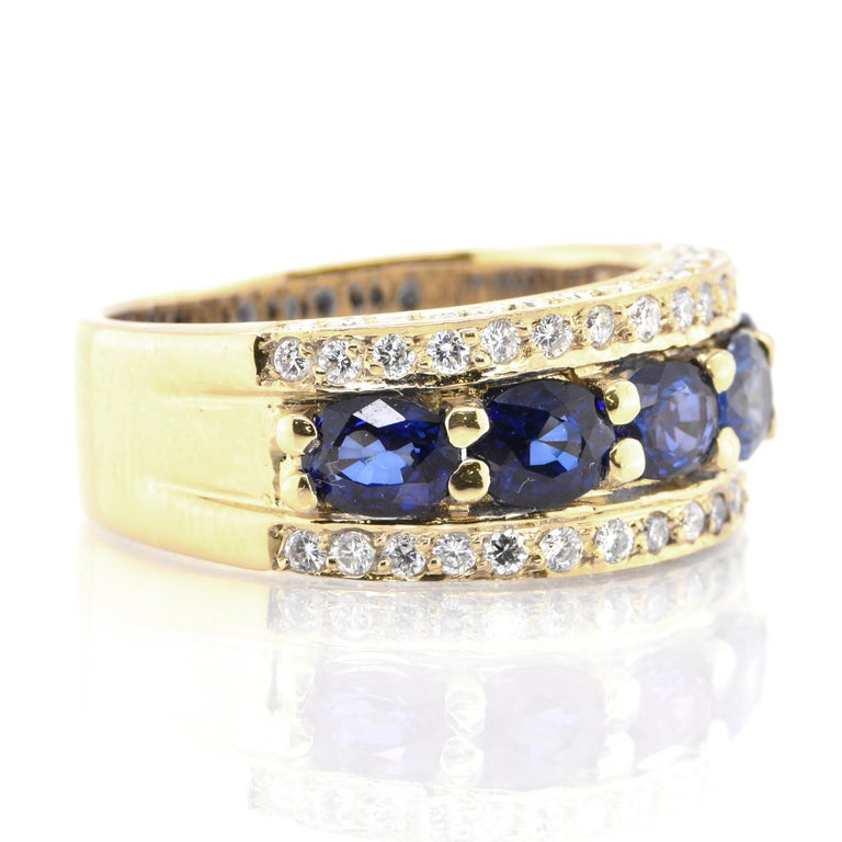 Natural Oval Cut Sapphires and Diamond Half Eternity Band Ring Set in