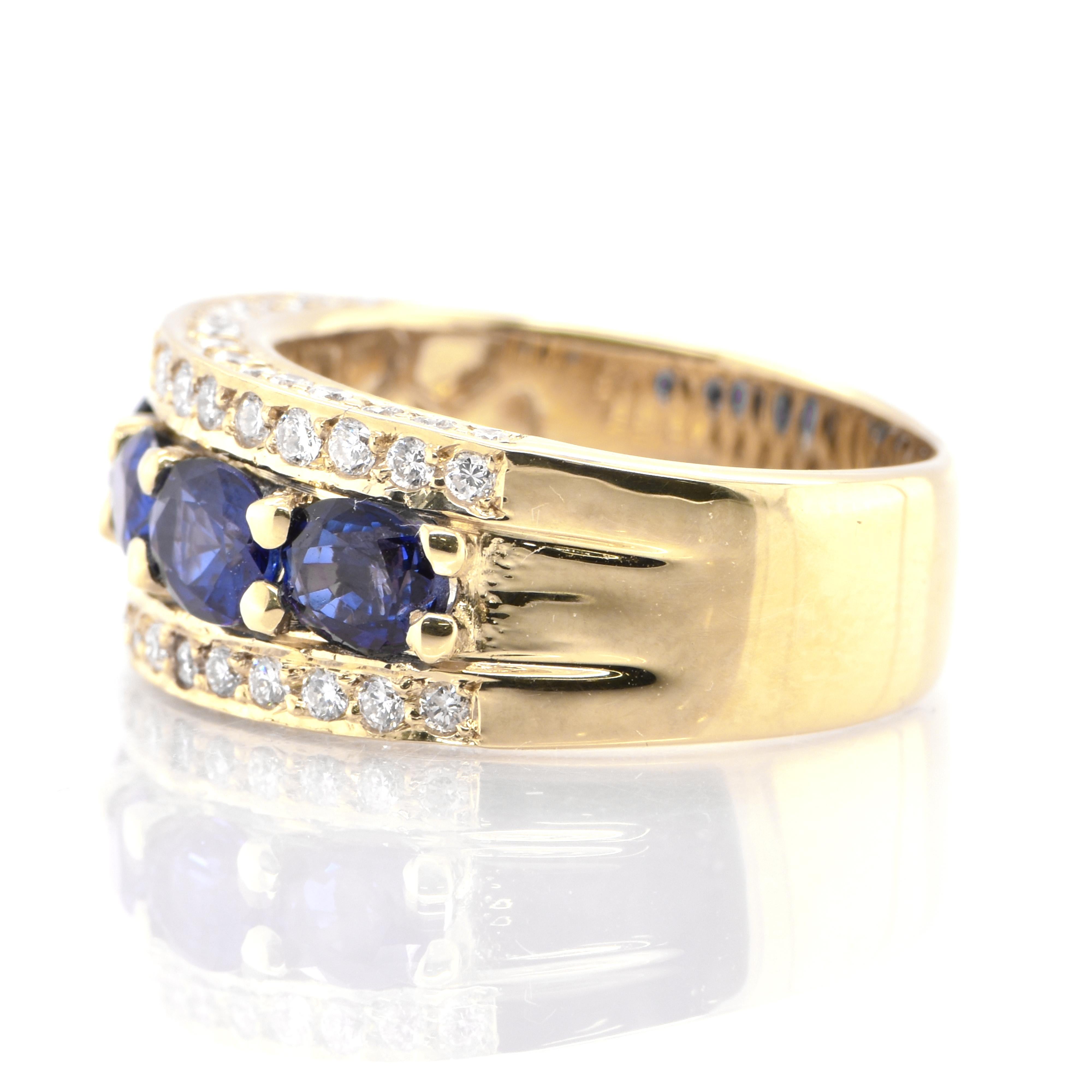 Modern Natural Oval Cut Sapphires and Diamond Half Eternity Band Ring Set in 18K Gold