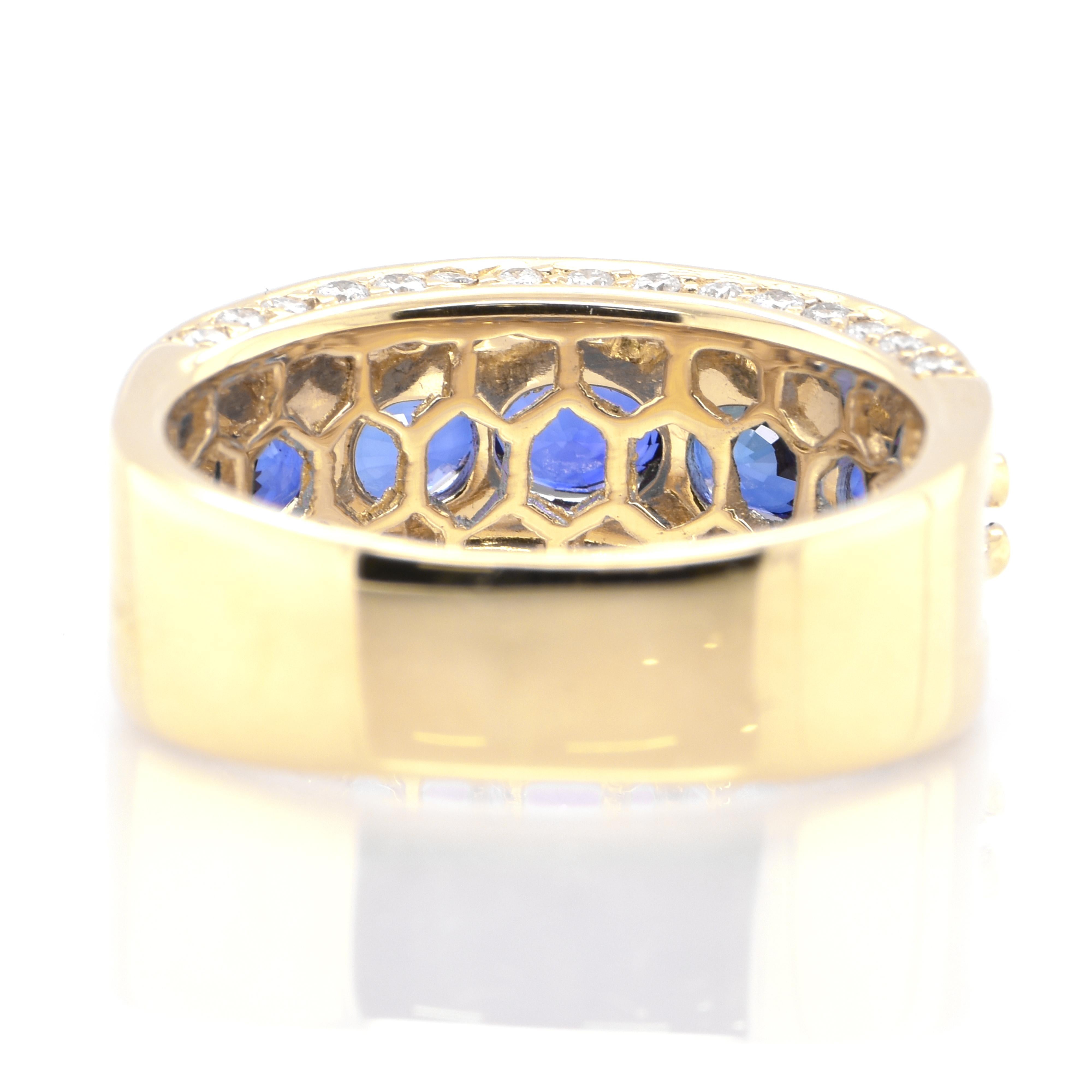 Women's Natural Oval Cut Sapphires and Diamond Half Eternity Band Ring Set in 18K Gold
