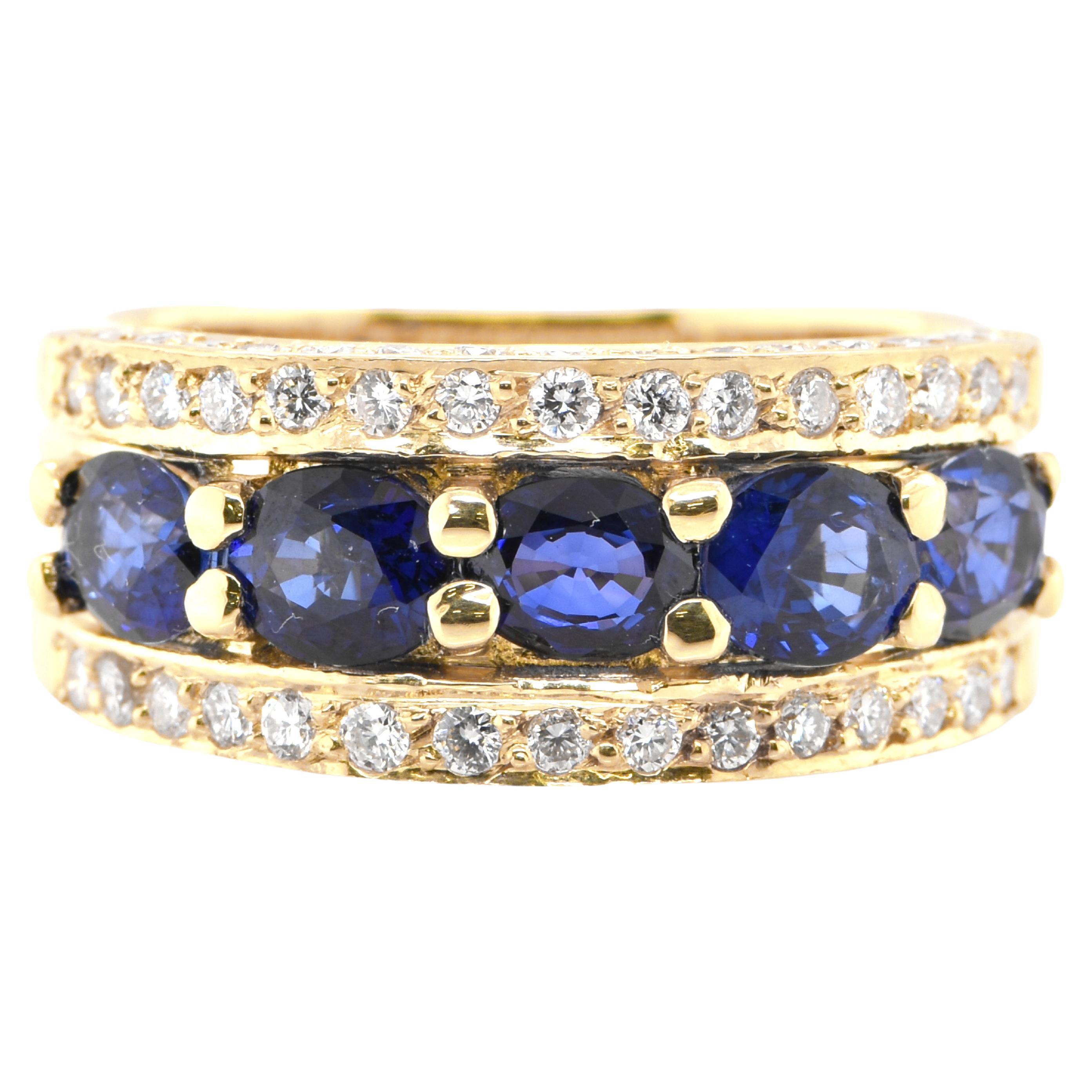 Natural Oval Cut Sapphires and Diamond Half Eternity Band Ring Set in 18K Gold