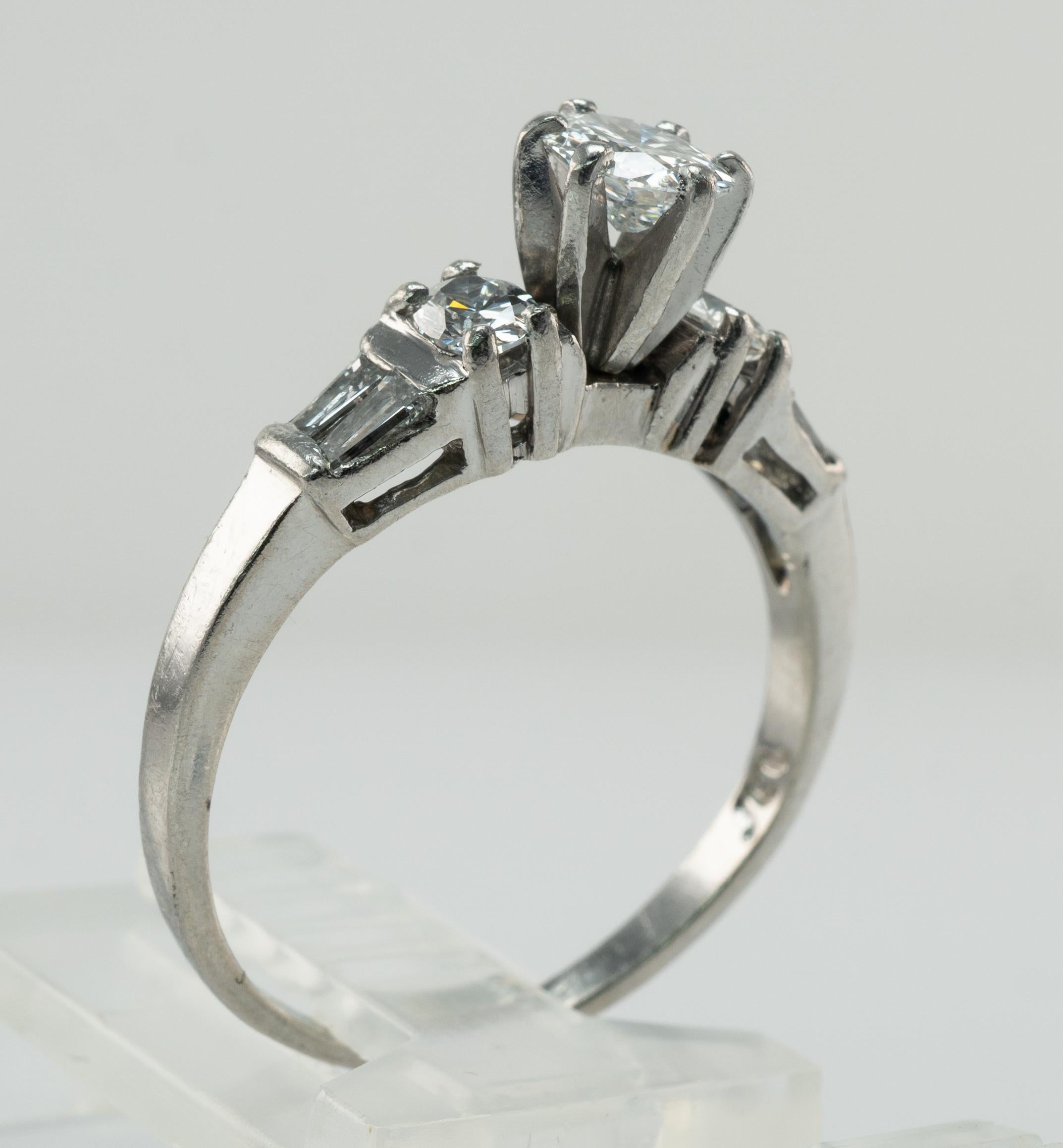 Natural Oval Diamond Ring Platinum .90 TDW Engagement For Sale 5
