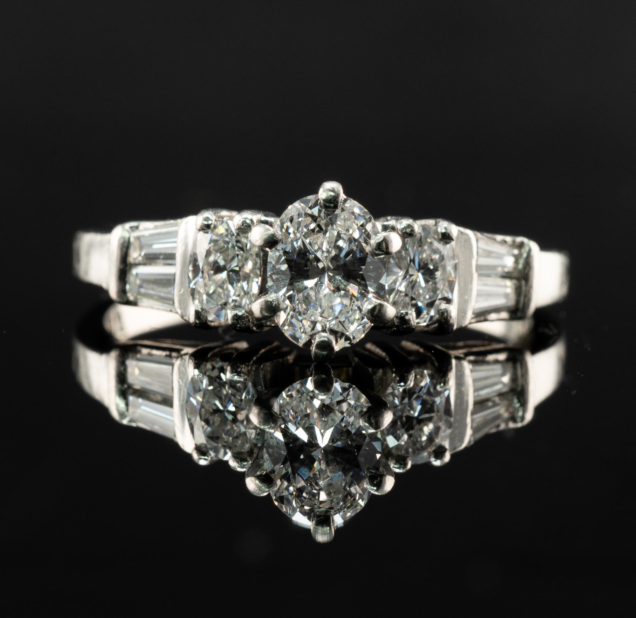 Natural Oval Diamond Ring Platinum .90 TDW Engagement For Sale 2