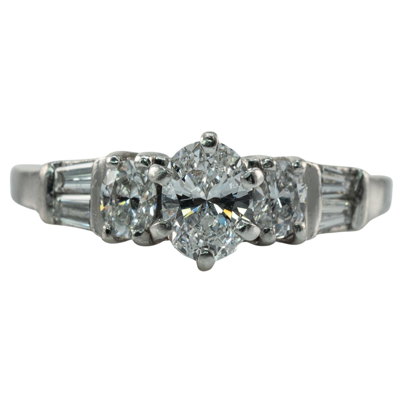 Natural Oval Diamond Ring Platinum .90 TDW Engagement For Sale