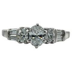 Retro Natural Oval Diamond Ring Platinum .90 TDW Engagement