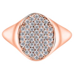 Natural Oval Diamond Signet Ring in 18K Rose Gold Fine Statement Jewelry