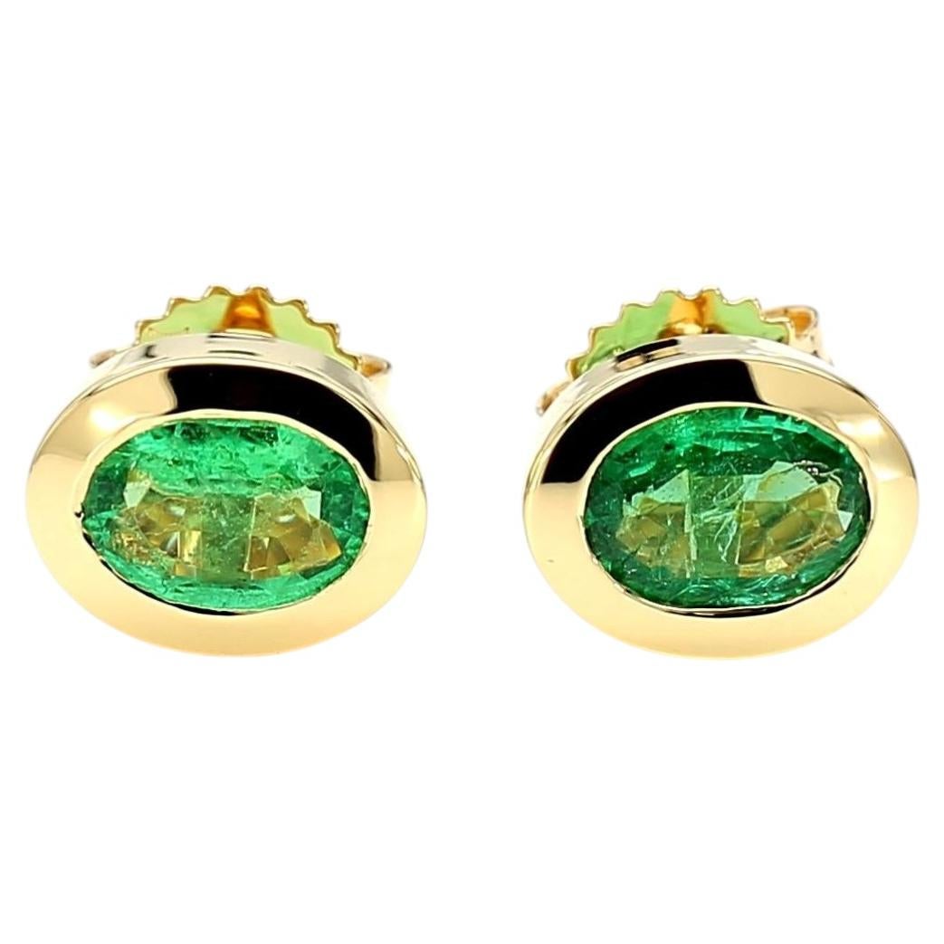 Natural Oval Emerald 1.32 Carat TW Gold Stud Earrings For Sale