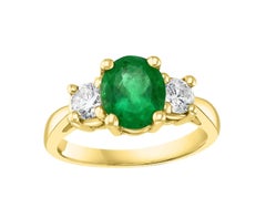 Emerald 1.8ct & Diamond 0.30ct Halo Ring in 14K Yellow Gold, New