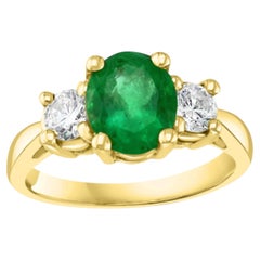 Emerald 1.8ct & Diamond 0.30ct Halo Ring in 14K Yellow Gold, New