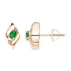 Pendientes de oro rosa de 14 quilates con esmeralda natural ovalada y diamantes (4x3 mm)