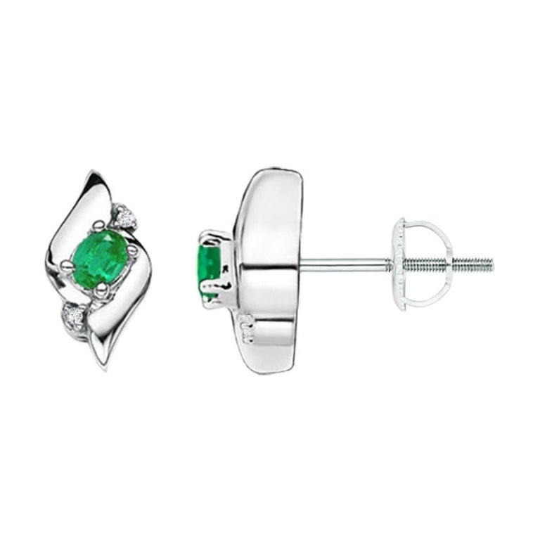 Orecchini con smeraldo ovale naturale e diamante in platino (4x3 mm)