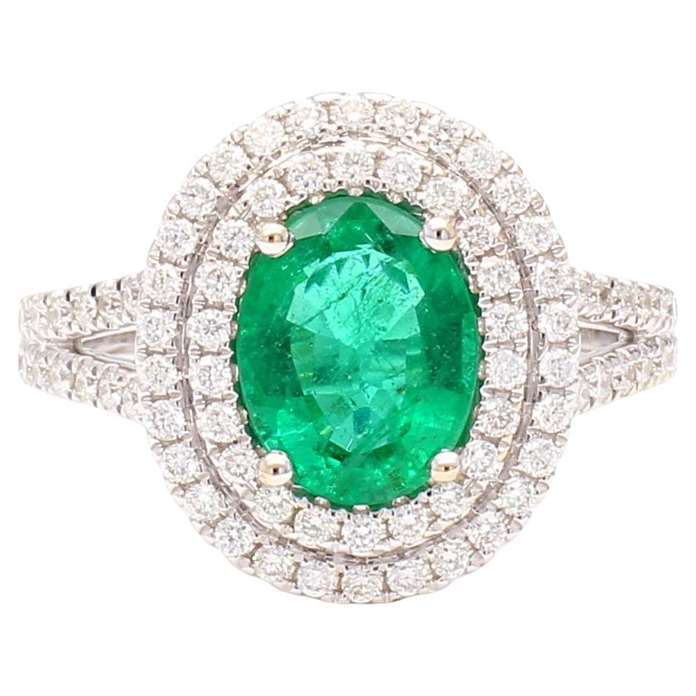 Natural Oval Emerald and White Diamond 2.18 Carat TW Gold Cocktail Ring