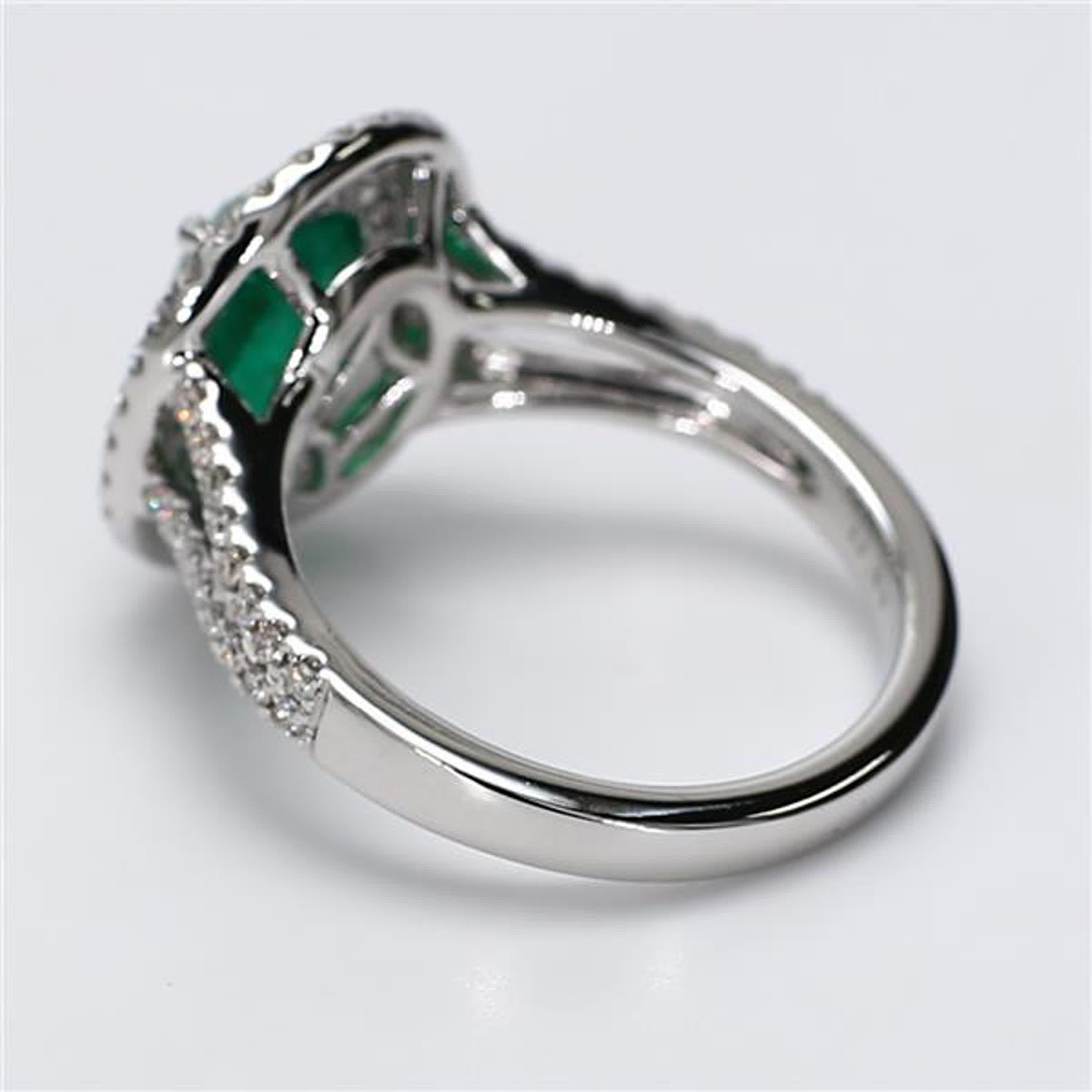 Oval Cut Natural Oval Emerald and White Diamond White Gold 2.18 Carat TW Cocktail Ring For Sale