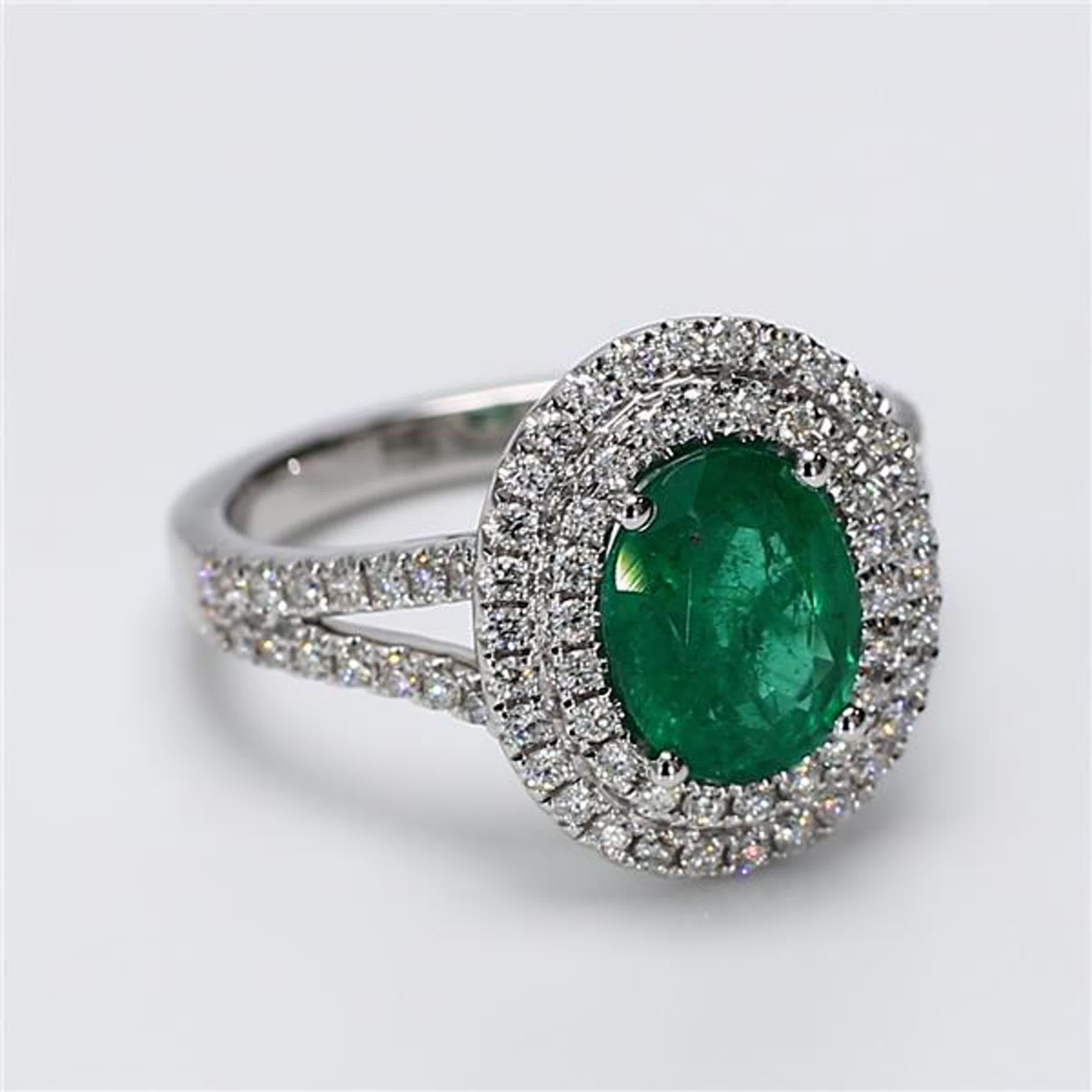 Natural Oval Emerald and White Diamond White Gold 2.18 Carat TW Cocktail Ring For Sale 1
