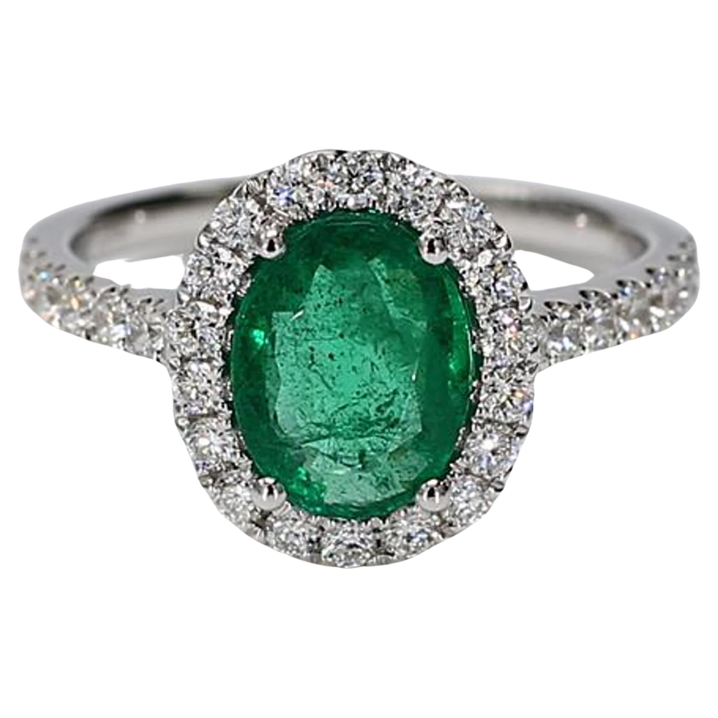 Natural Oval Emerald and White Diamond White Gold 2.46 Carat TW Cocktail Ring