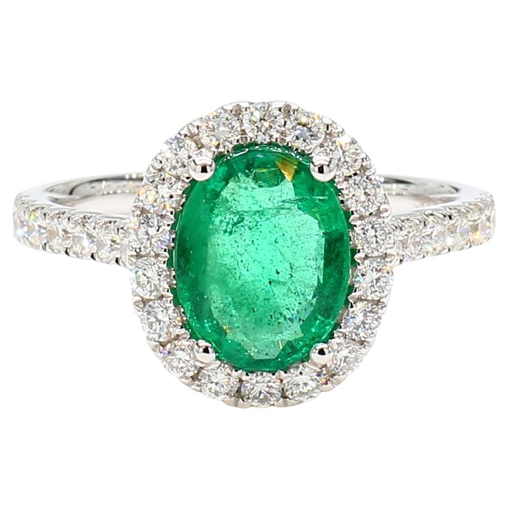 Natural Oval Emerald and White Diamond White Gold 2.46 Carat TW Cocktail Ring