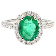 Natural Oval Emerald and White Diamond White Gold 2.46 Carat TW Cocktail Ring