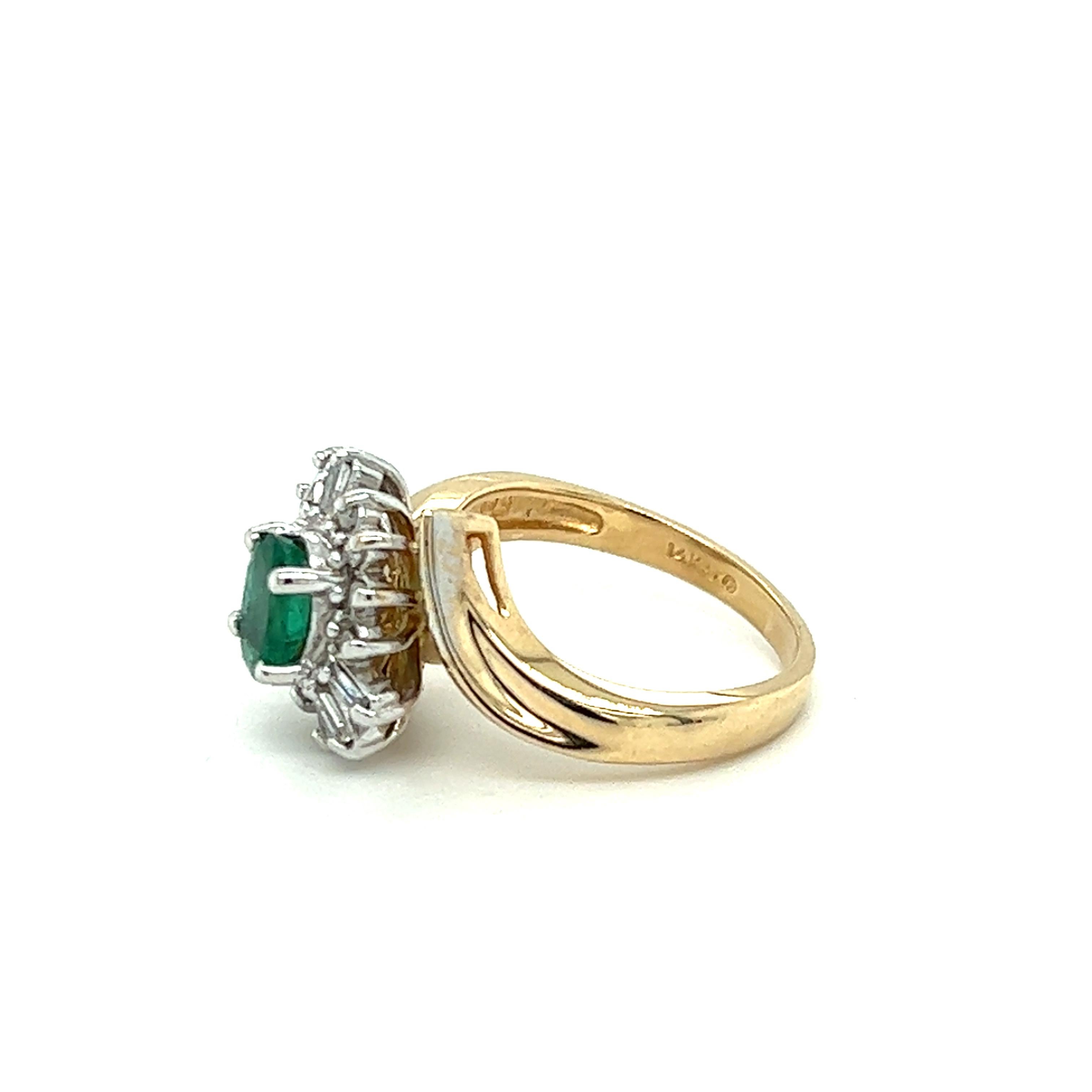 Contemporary Natural Oval Emerald & Diamond Bypass Design Ring in 14K Gold  For Sale