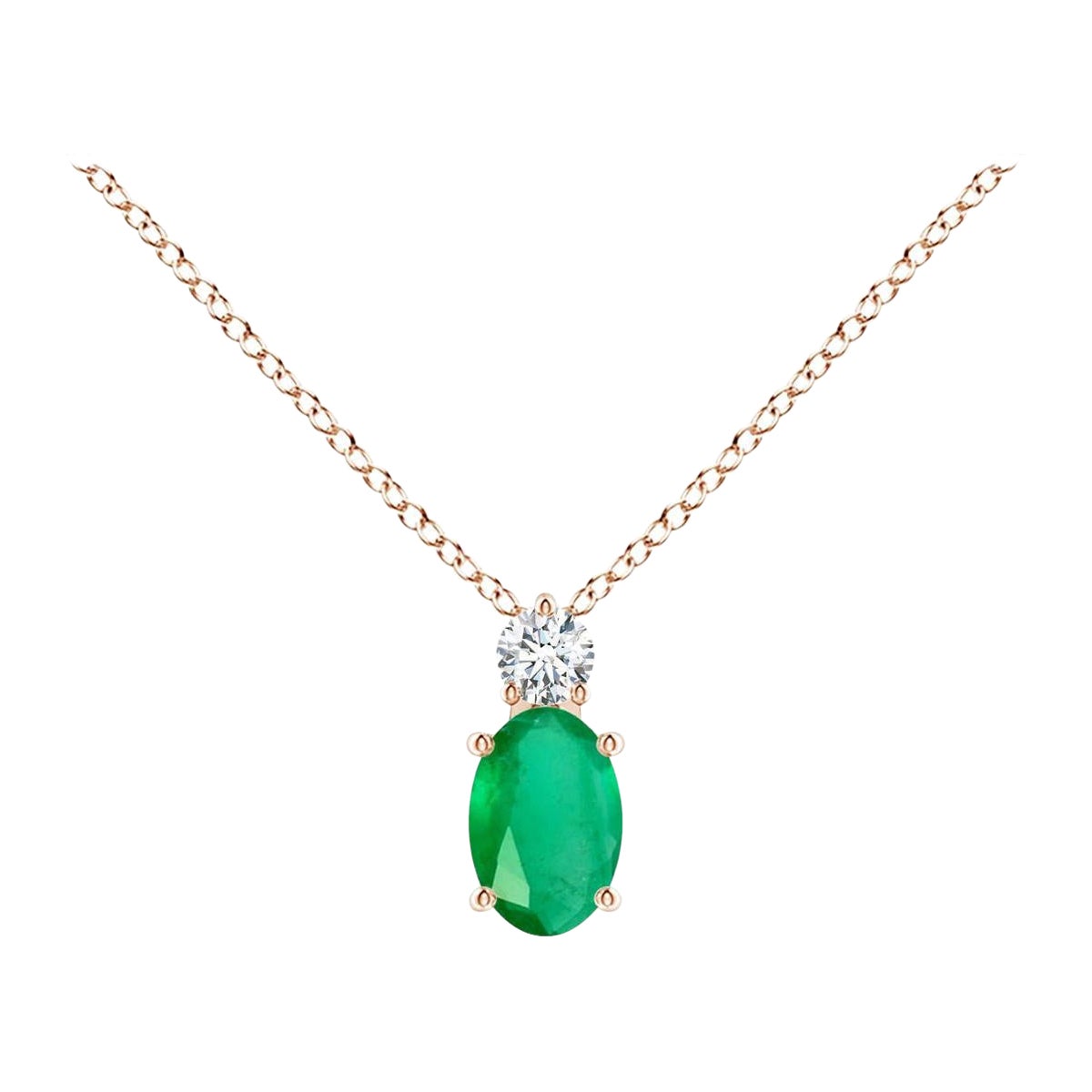 Natürlicher ovaler Smaragd Solitär-Anhänger mit Diamant in 18 Karat Roségold