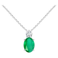 Natürlicher ovaler Smaragd Solitär-Anhänger mit Diamant in 925 Sterlingsilber