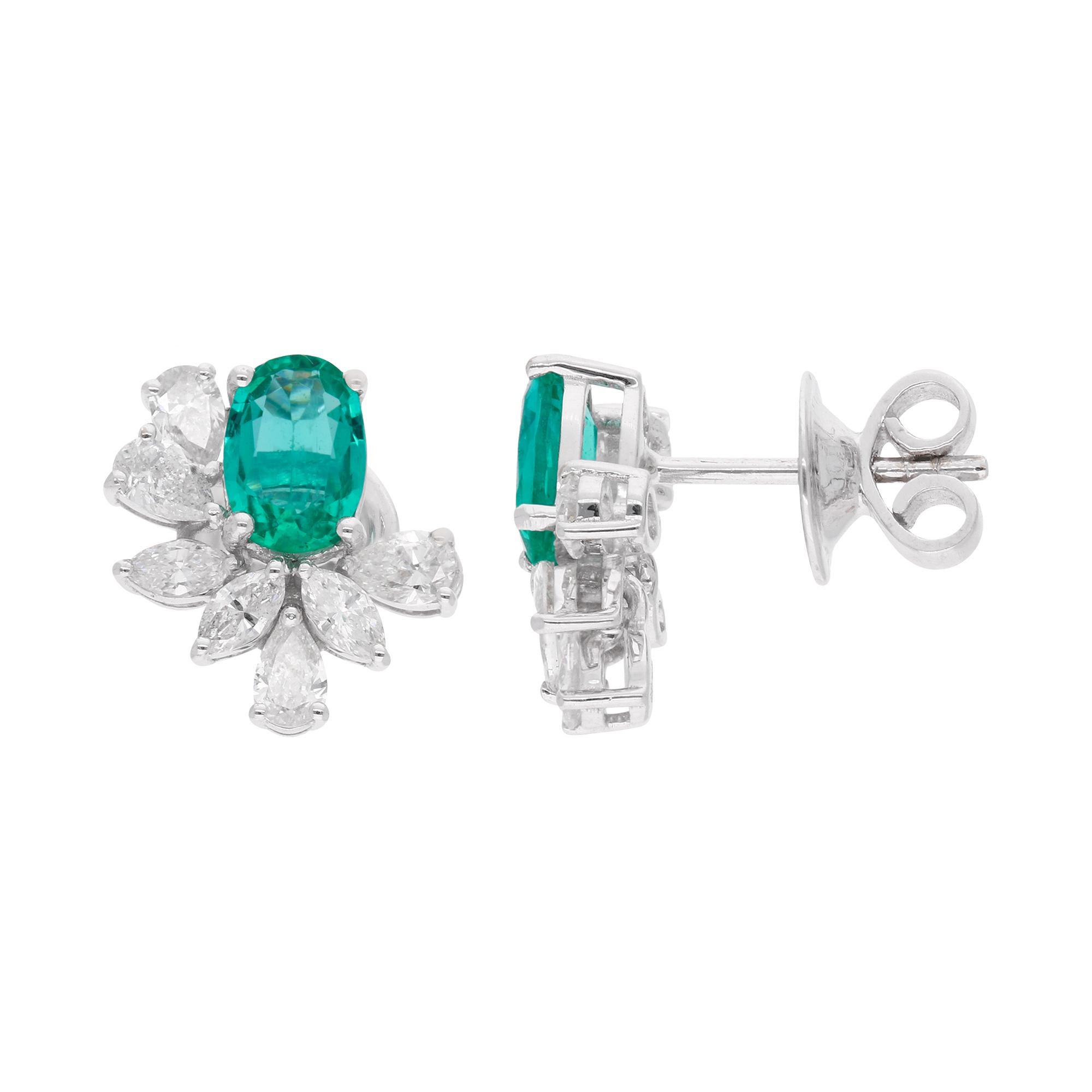 Item Code :- SEE-13341
Gross Wt. :- 4.16 gm
Solid 18k White Gold Wt. :- 3.68 gm
Natural Diamond Wt. :- 1.18 Ct. ( AVERAGE DIAMOND CLARITY SI1-SI2 & COLOR H-I )
Natural Emerald Wt. :- 1.22 Ct.
Earrings Size :- 14 mm approx.

✦