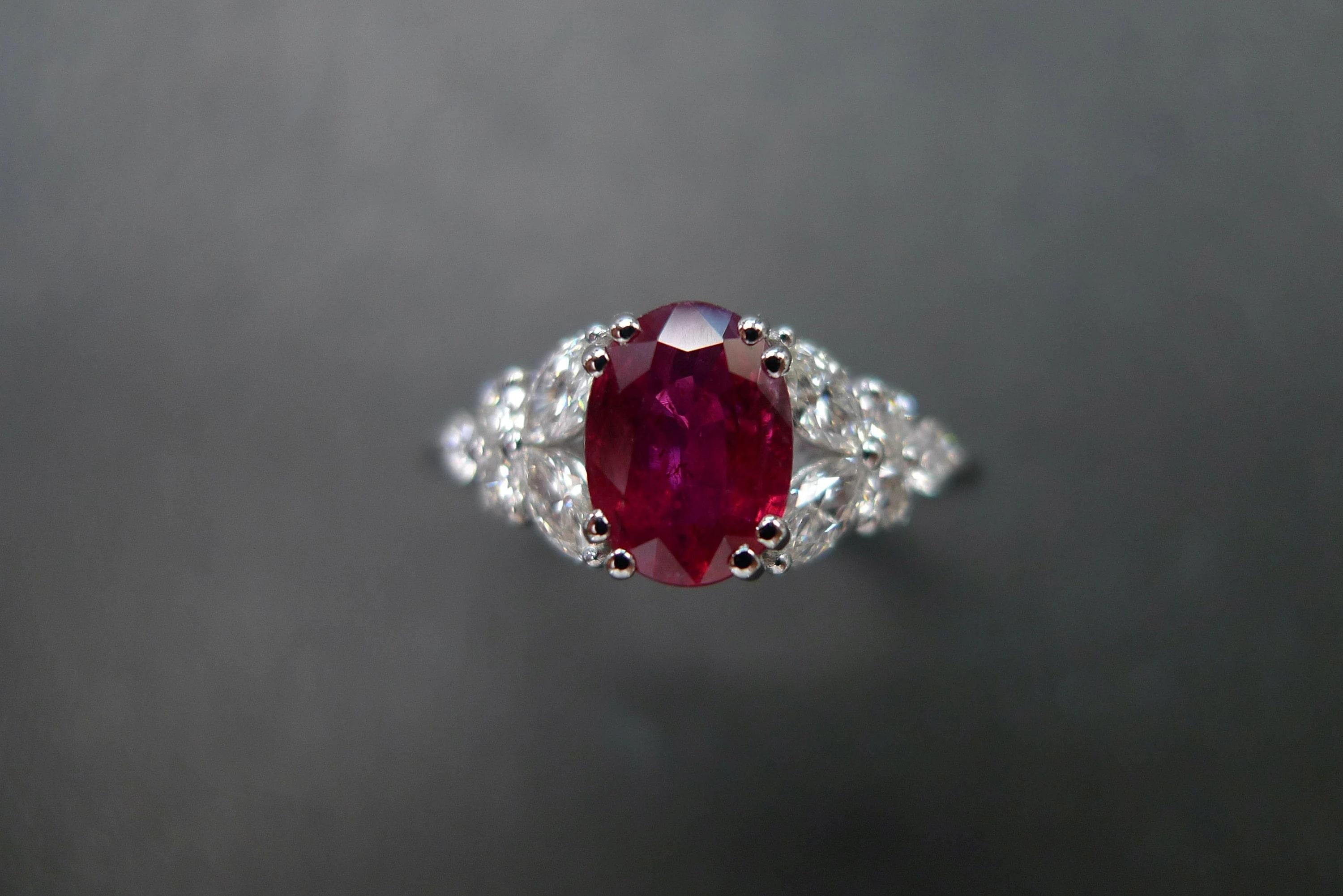 For Sale:  Natural Oval Heated Ruby Engagement Ring 4