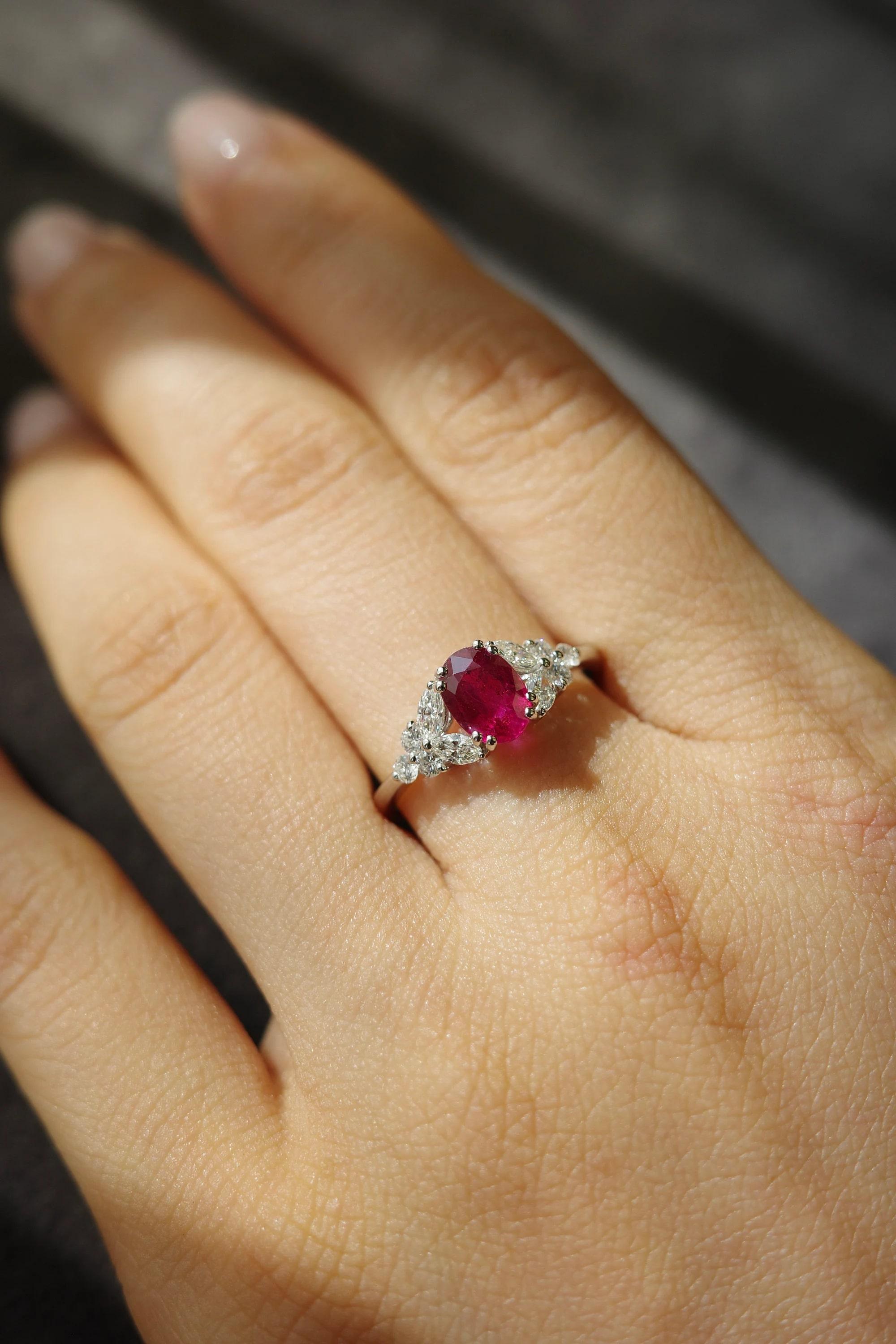For Sale:  Natural Oval Heated Ruby Engagement Ring   7