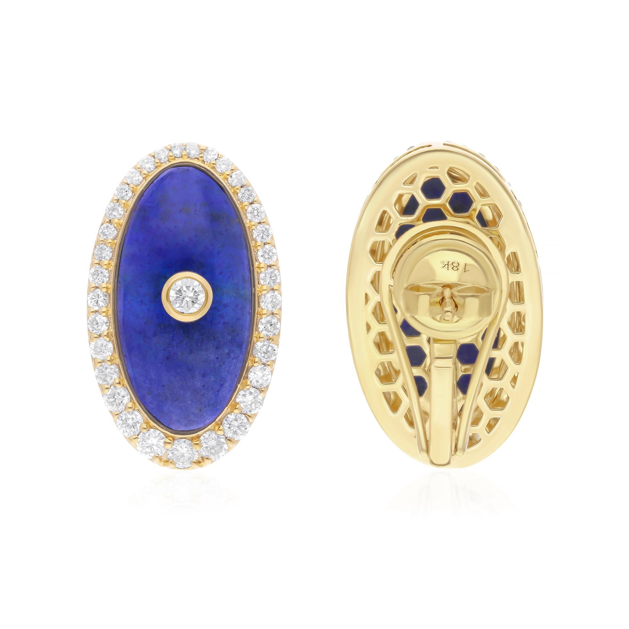 Diese exquisiten Ohrringe sind aus 14-karätigem Gold gegossen und mit 6,10 Karat Lapis und 1,33 Karat funkelnden Diamanten besetzt.

FOLLOW SPECTRUM JEWELS Storefront, um die neueste Collection'S und exklusive Stücke zu sehen. Spectrum Jewels ist